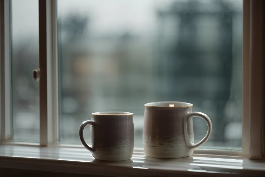 Blick aus einem Fenster in München-Neuhausen bei Dämmerung mit einer Tasse Tee.