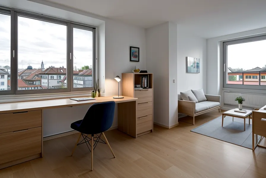 Der MPU Masterplan auf einem Tisch vor einem Fenster mit Blick auf München bei Dämmerung.