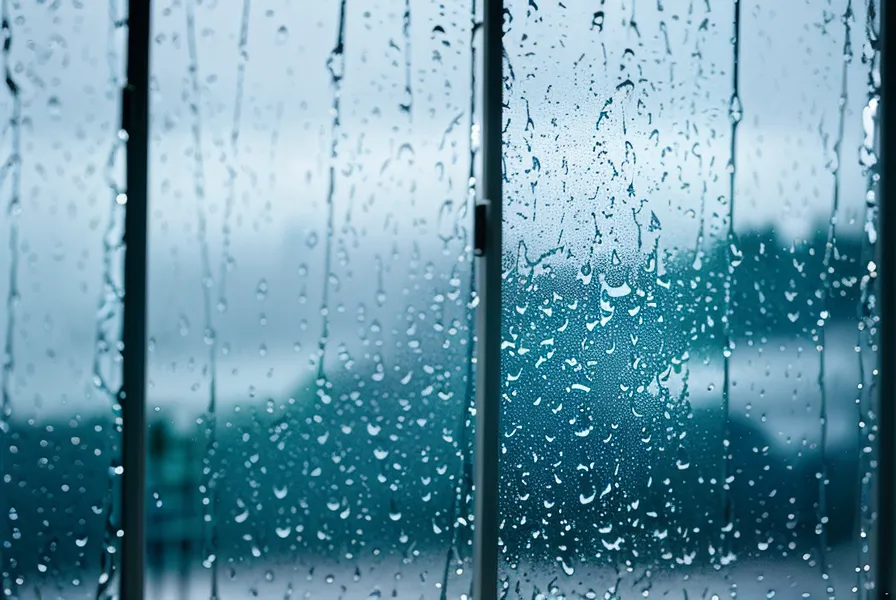 Blick aus einem Fenster in München-Neuhausen bei Regen und trübem Wetter.