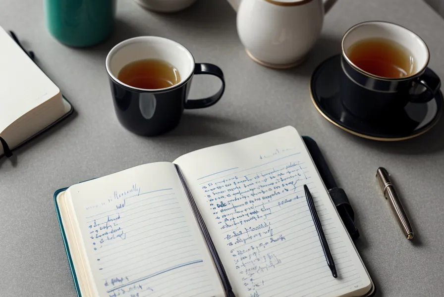 Nahaufnahme eines Notizbuchs mit handschriftlichen Notizen zur MPU Vorbereitung und Trennungsvermögen.
